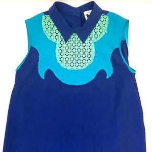 M Missoni Blue Sleeveless Silk Collar Top Blouse